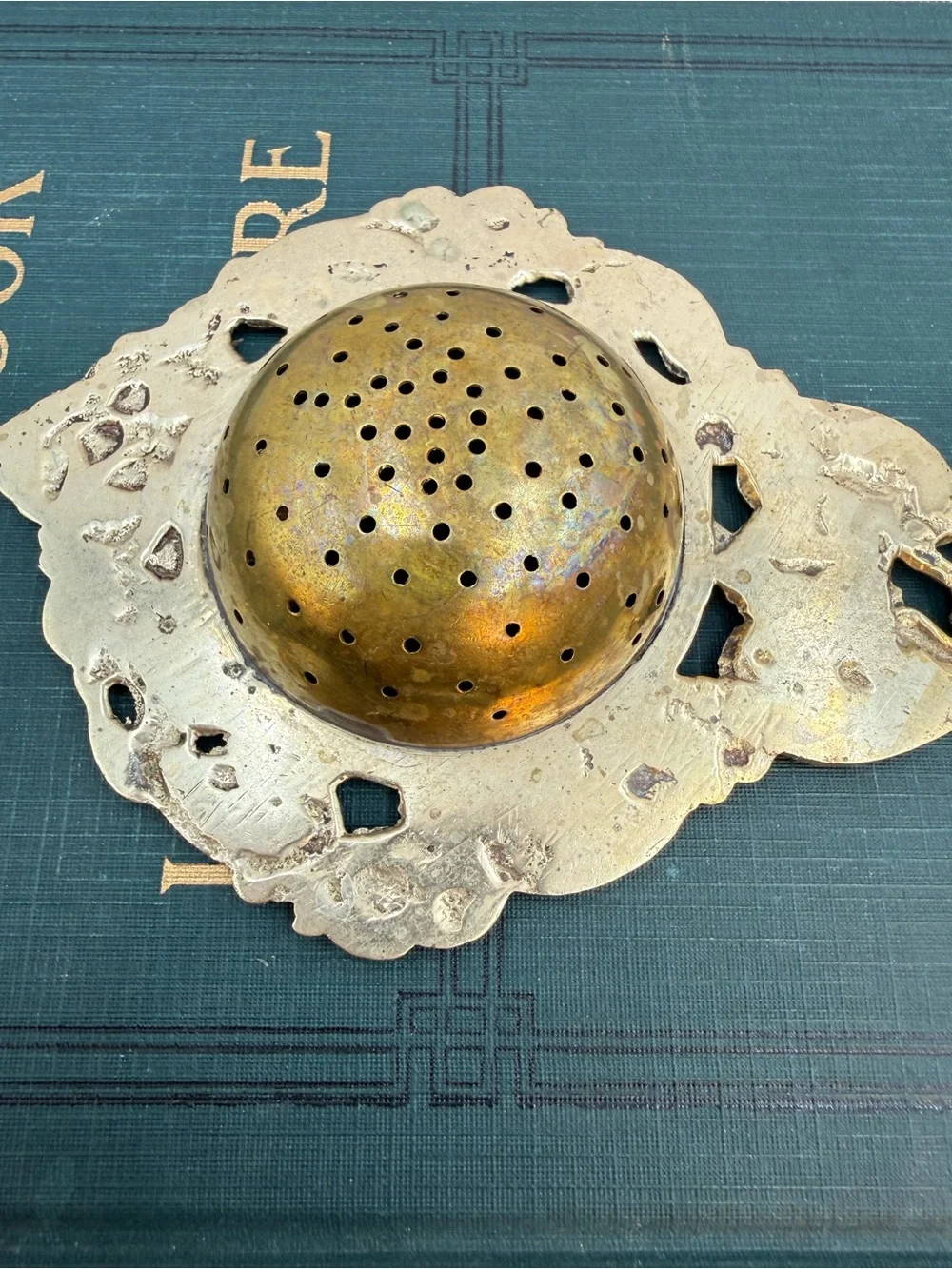Antique Metal Tea Stainer Ornate Design with Cherubs